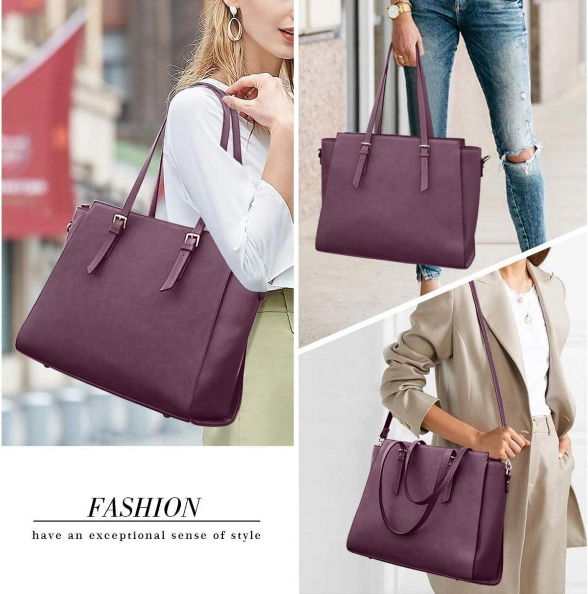 Handtasche Damen Schwarz Groß Laptop 15,6 Zoll Elegant Leder