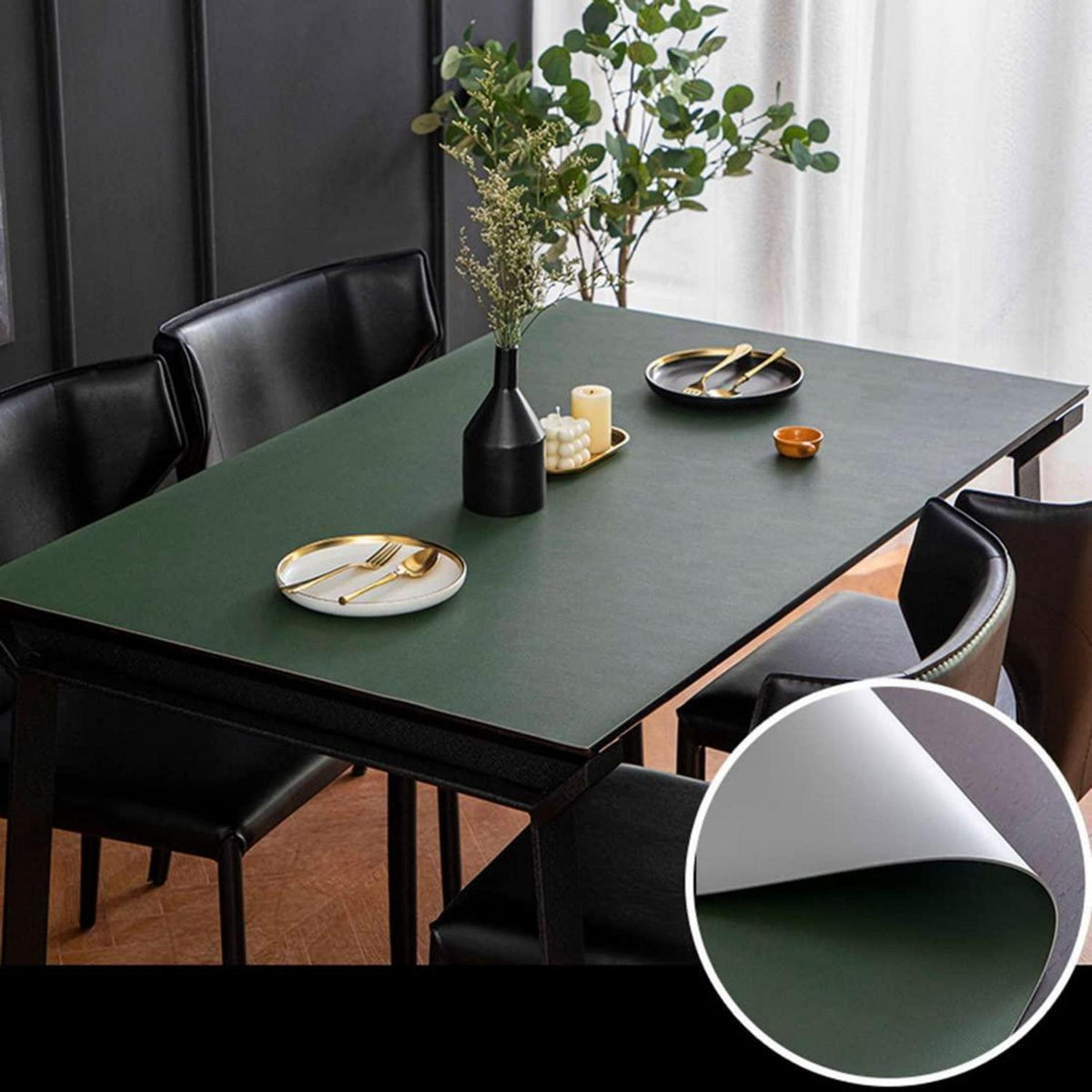 PU Tischdecke 90x180cm Grün Grau | Wasserdicht & Schutzfolie
