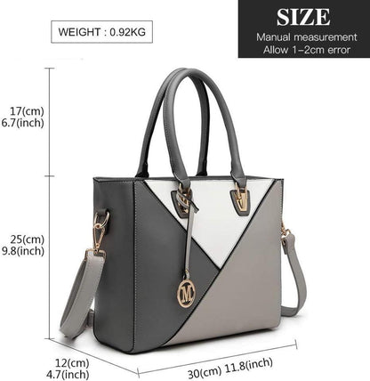 Miss Lulu Damen Schultertasche Handtasche Shopper V-Design Grau