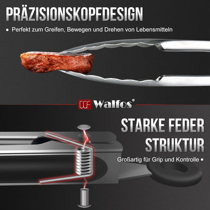Walfos Küchenzange 43cm Grillzange Premium-Edelstahl rutschfester Griff