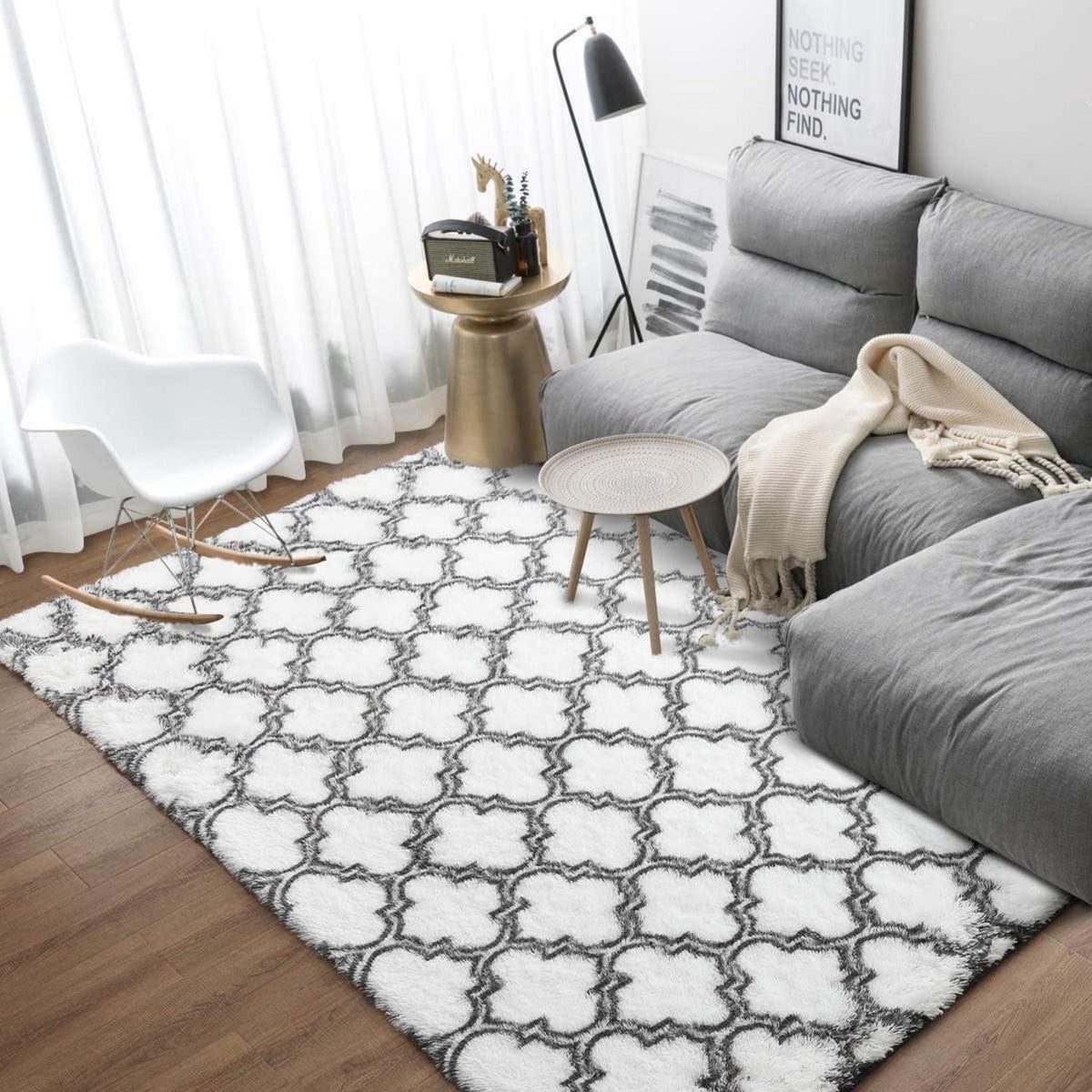 Shaggy Hochflor Teppich Wohnzimmer Schlafzimmer Modern Weiß 120x160cm