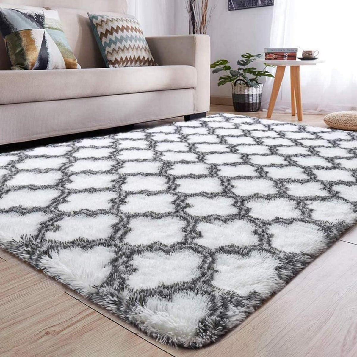 Shaggy Hochflor Teppich Weiß 120x160cm Modern Langflor Schlafzimmer