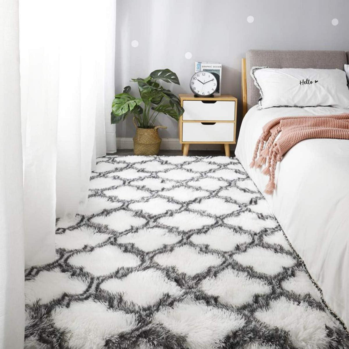Shaggy Hochflor Teppich Wohnzimmer Schlafzimmer Modern Weiß 120x160cm