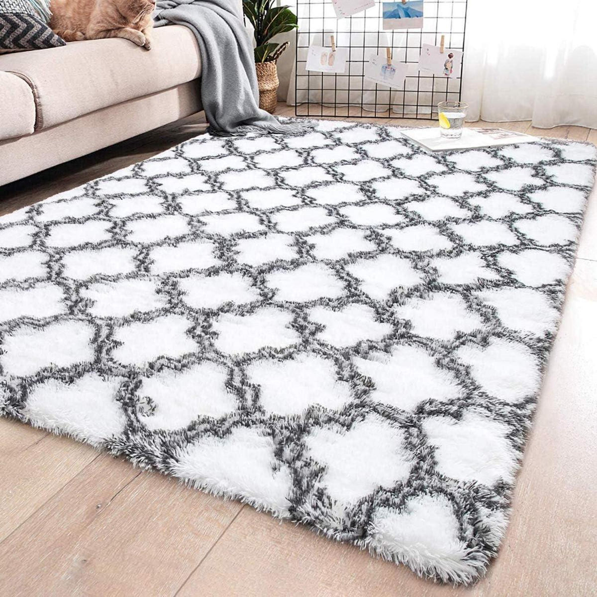 Teppich Shaggy Flauschig Hochflor Modern Weiß 160x200cm