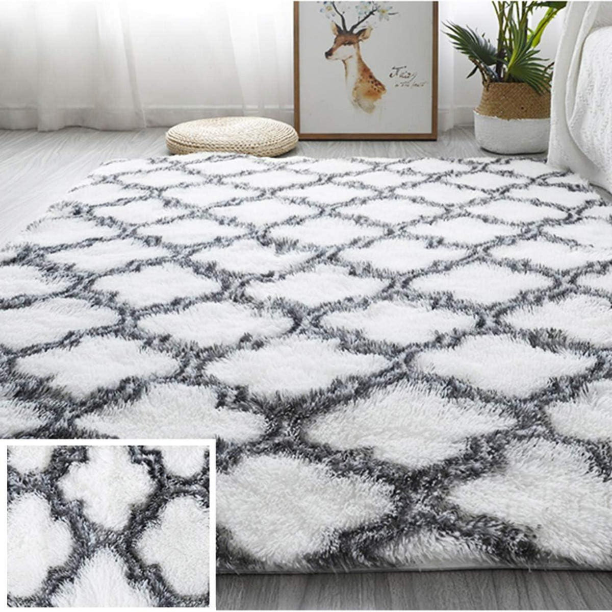 Shaggy Hochflor Teppich Flauschig Modern Langflor Weiß 160x200cm