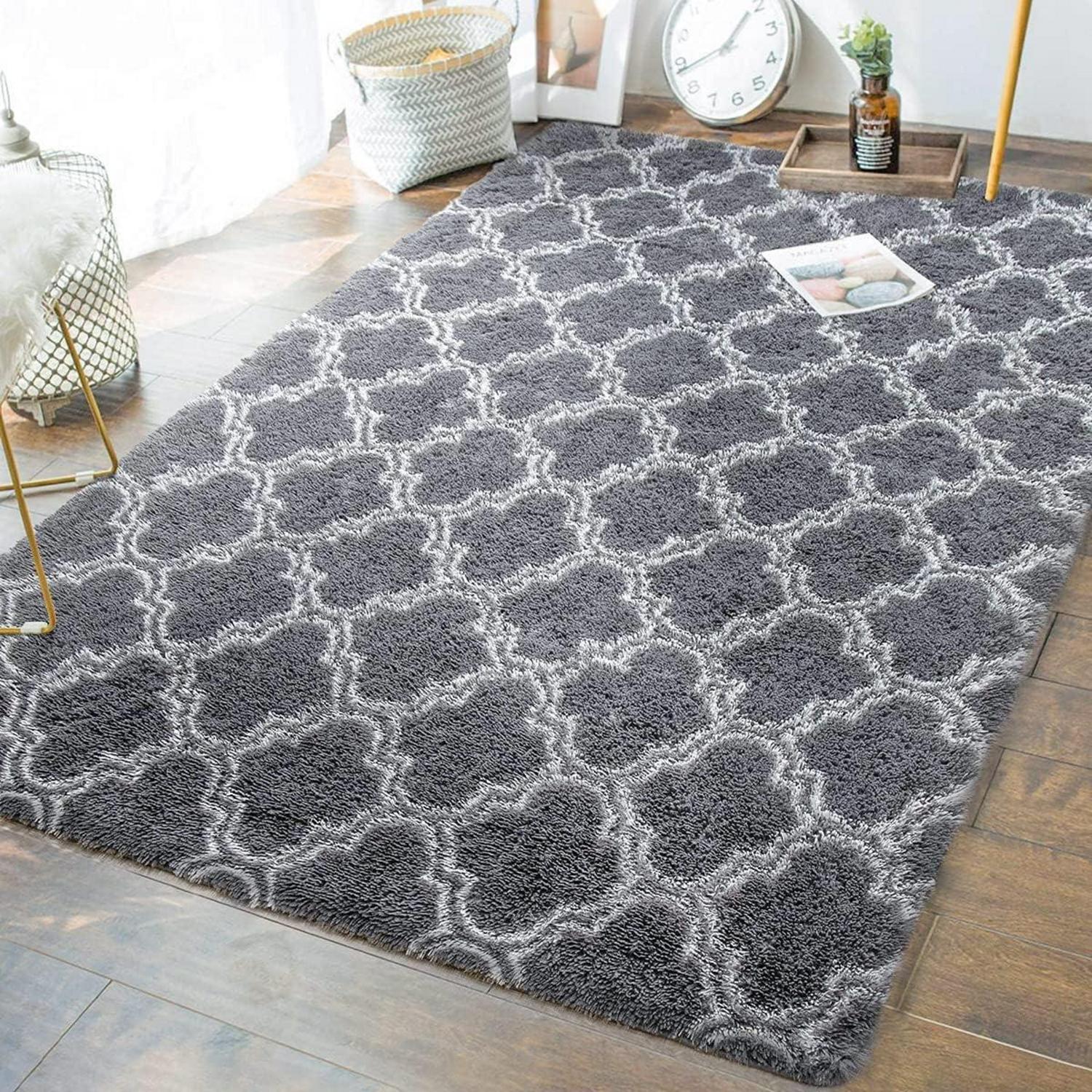 Shaggy Teppich Flauschig Anti rutsch 160x200cm Grau