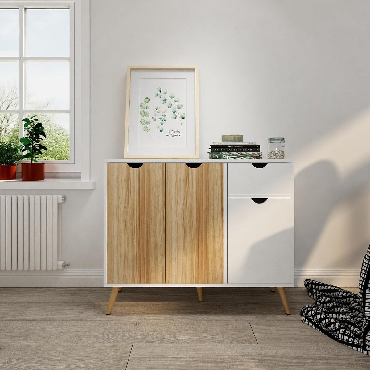 Weißes Sideboard mit Schubladen – 90x30x74 cm