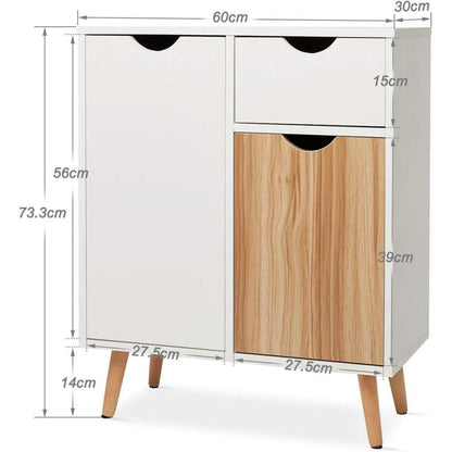 Weißes Sideboard mit Schublade & Türen – 60x30x73 cm