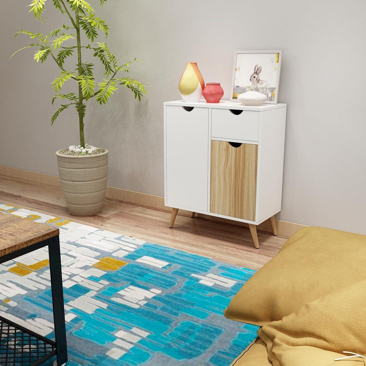 Weißes Sideboard mit Schublade & Türen – 60x30x73 cm