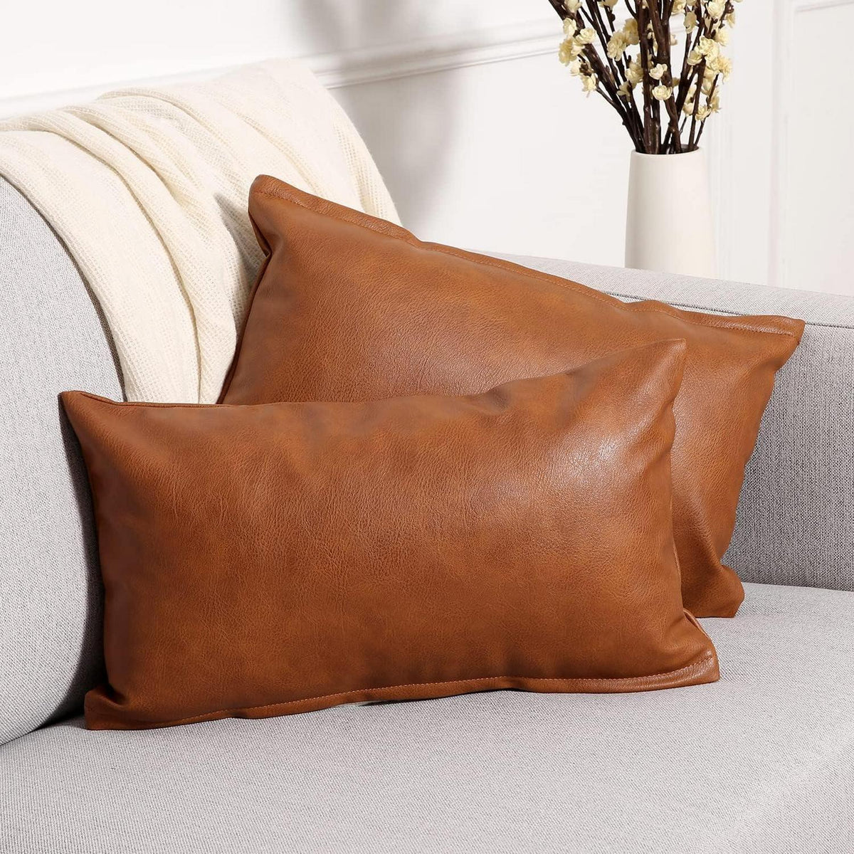 2x Kissenbezug 30x50 cm Braun in Lederoptik
