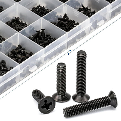 Laptop Schrauben Set 720 Stück M1.4-M3 Phillips Flachkopf Schwarz