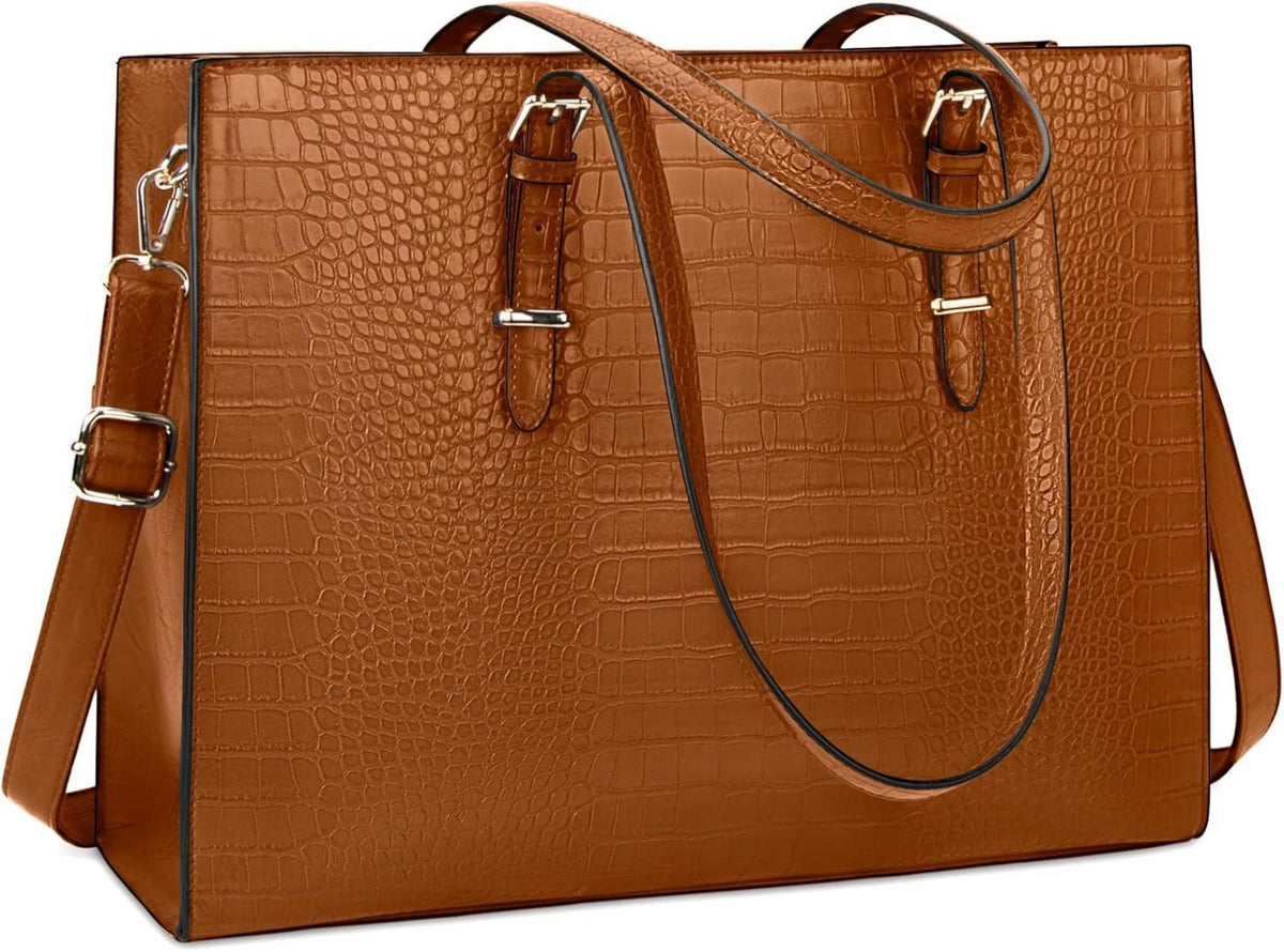 Lubardy Handtasche Damen Shopper Elegant 15.6 Zoll PU Leder Braun