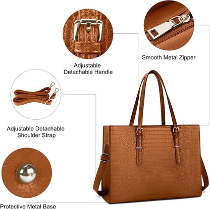 Lubardy Handtasche Damen Shopper Elegant 15.6 Zoll PU Leder Braun
