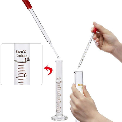 Glas Pipetten Tropfpipetten 6er Set mit Skala, Rührstab, Messzylinder