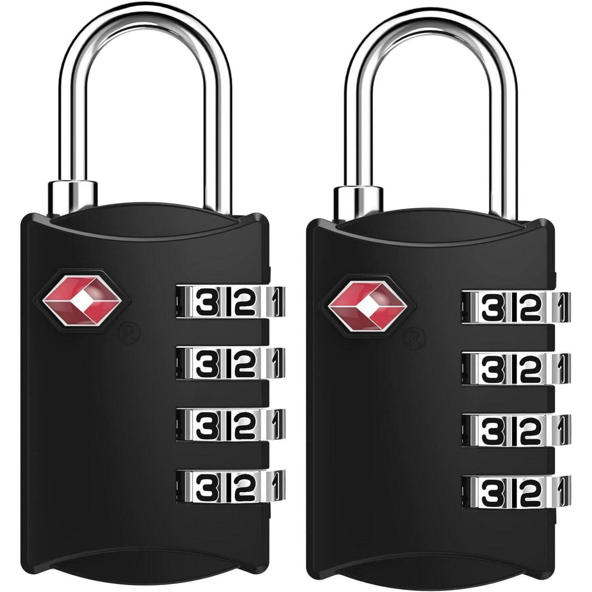 TSA Zahlenschloss 4-stellig für Koffer & Rucksack, 2 Stück Schwarz