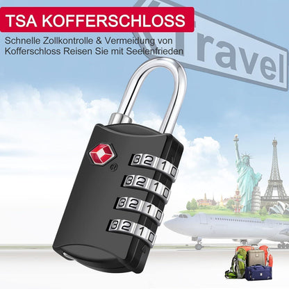TSA Zahlenschloss 4-stellig für Koffer & Rucksack, 2 Stück Schwarz