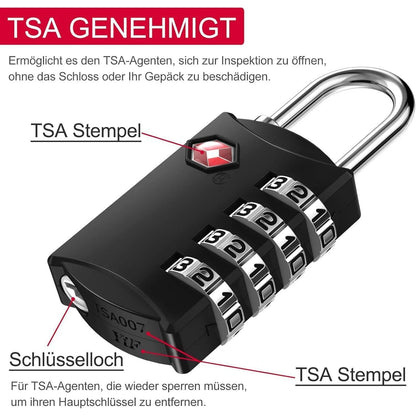 TSA Zahlenschloss 4-stellig für Koffer & Rucksack, 2 Stück Schwarz