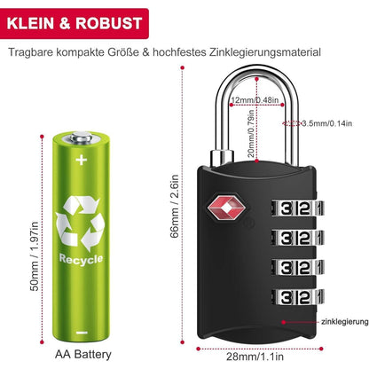 TSA Zahlenschloss 4-stellig für Koffer & Rucksack, 2 Stück Schwarz