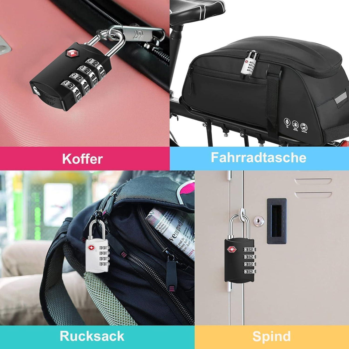 TSA Zahlenschloss 4-stellig für Koffer & Rucksack, 2 Stück Schwarz