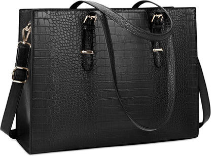 Lubardy Handtasche Damen Schwarz 15.6 Zoll PU Leder