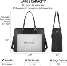 Lubardy Handtasche Damen Shopper Schwarz 15.6 Zoll PU Leder