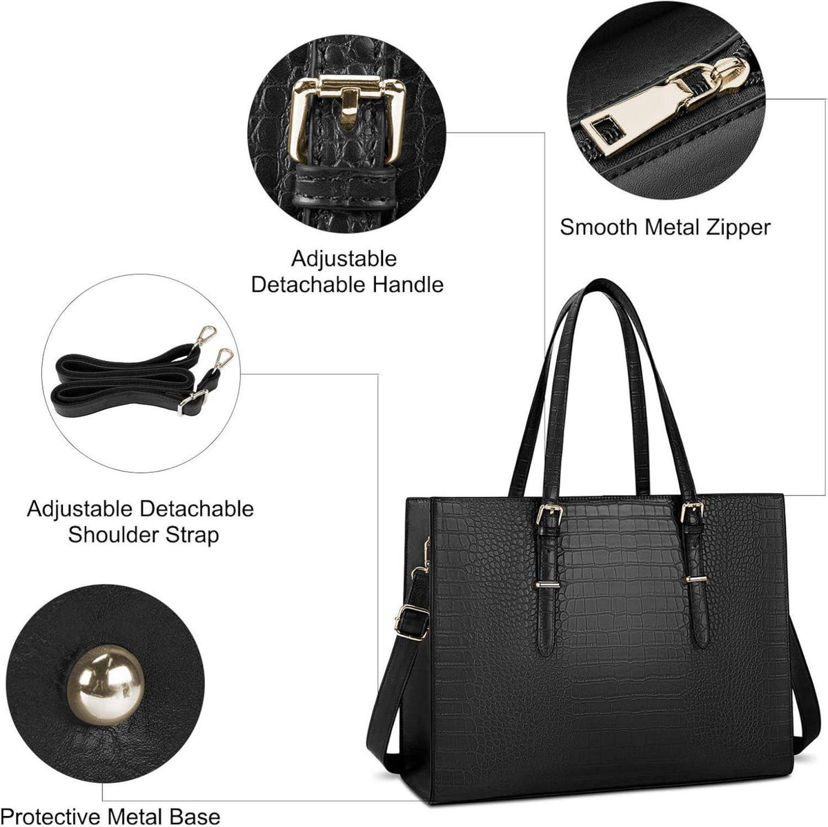 Lubardy Handtasche Damen Schwarz 15.6 Zoll Laptop Umhängetasche