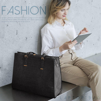 Damen Handtasche Shopper Groß Schwarz 15.6 Zoll Laptop PU Leder