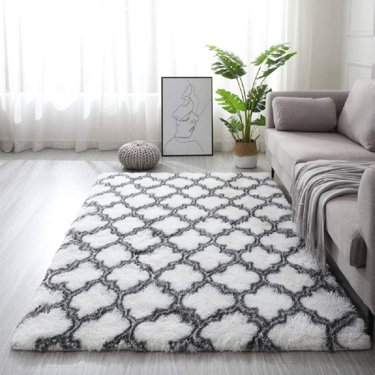 Shaggy Teppich Modern Langflor Wohnzimmer Teppich Weiß 120x200