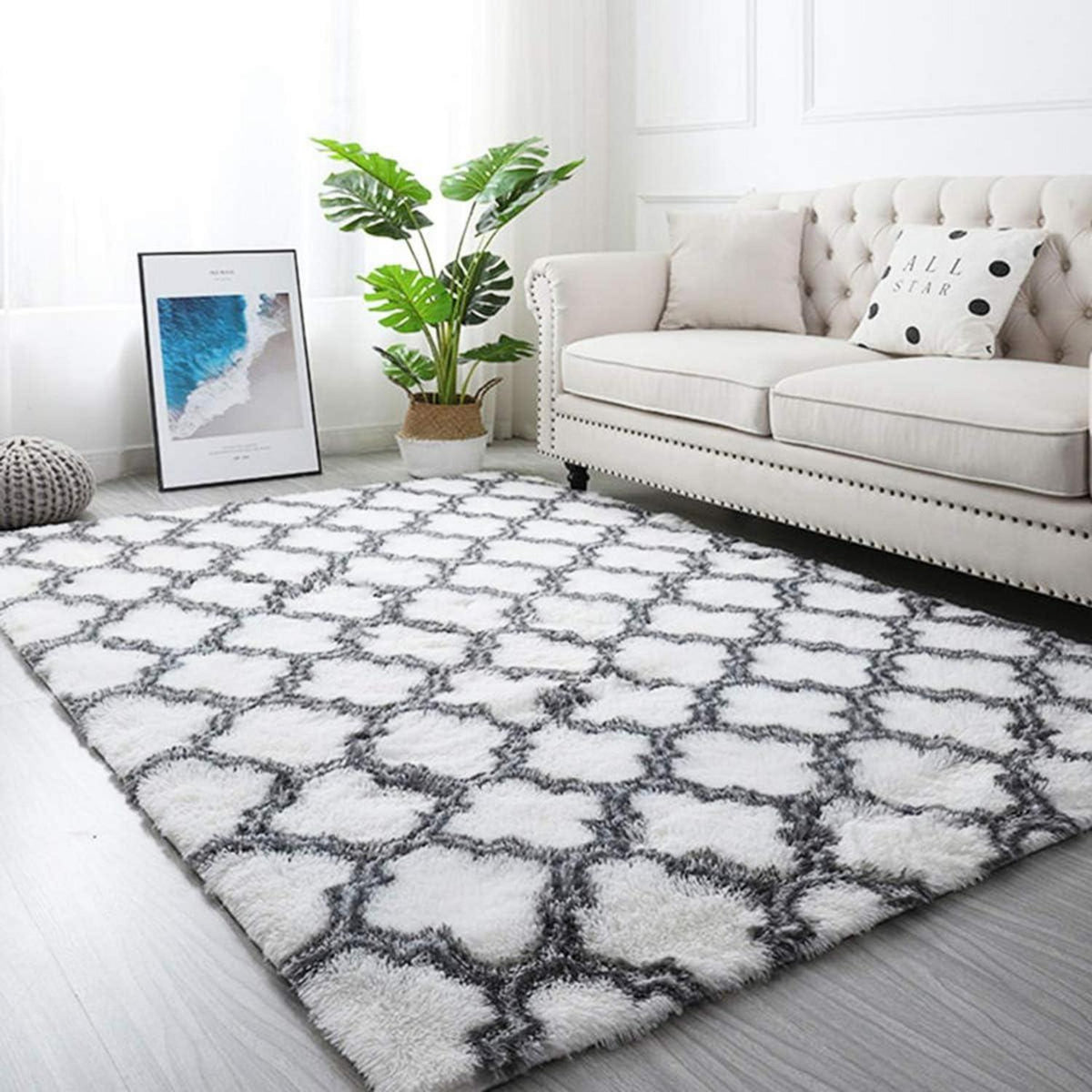 Hochflor Shaggy Teppich, Weiß, 120 x 200 cm - Moderne