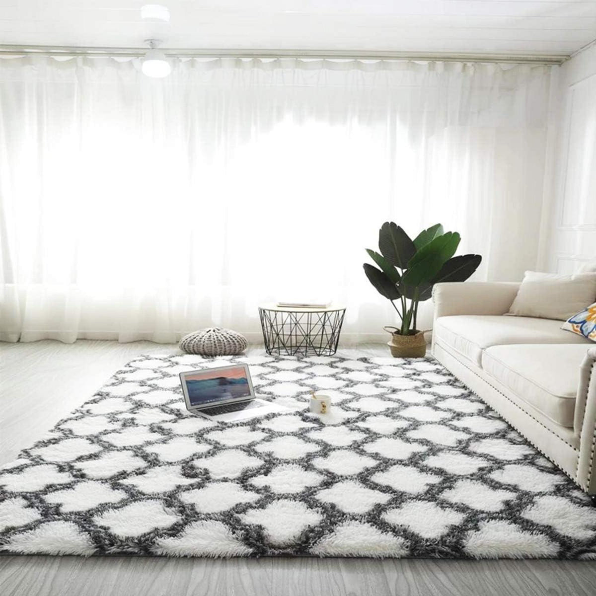 Shaggy Teppich Modern Langflor Wohnzimmer Teppich Weiß 120x200