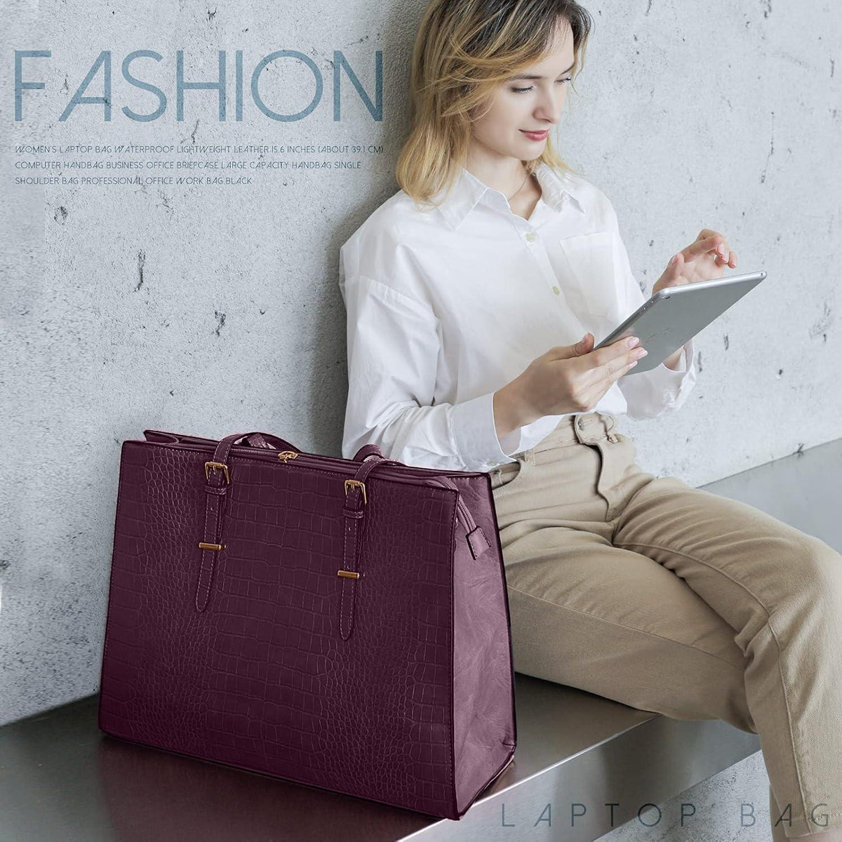 Lubardy Damen Handtasche Shopper Groß 15.6 Zoll Laptop Umhängetasche PU Leder