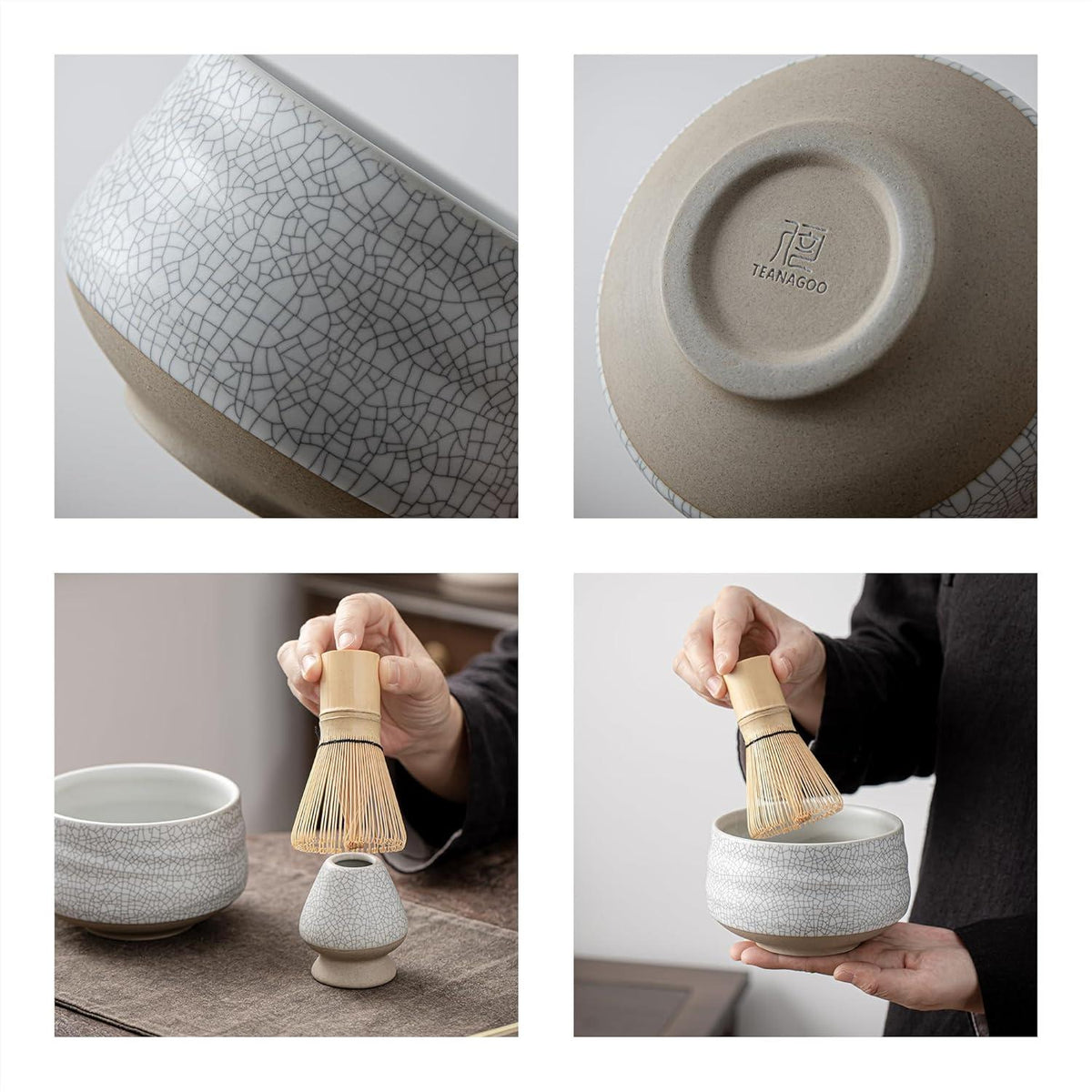 TEANAGOO Matcha-Zubereitungsset Bambus Schneebesen-Set (Chasen), Löffel (Chashaku), Schale, Halterung, 7-teilig