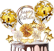 Geburtstagstorte Gold Cake Topper Konfetti Luftballon Papierfächer