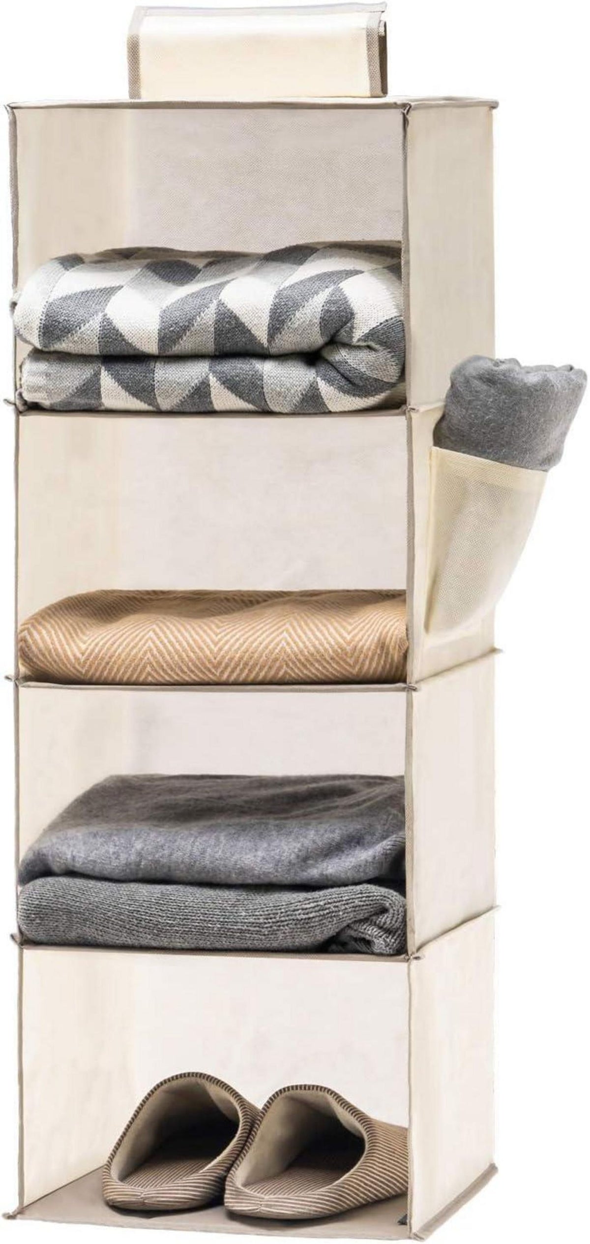 Hängeregal Bambus MDF-Platten Stabil 4 Fächer Beige