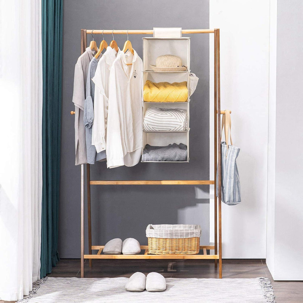 Hängeregal 4 Fächer Bambus MDF-Platten Beige Organizer