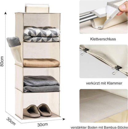 YOUDENOVA Hängeregal 4 Fächer Beige Bambus-MDF Organizer