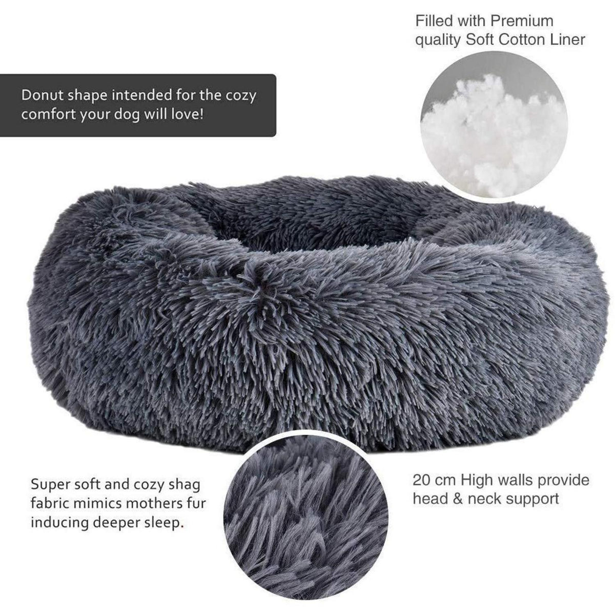 Rundes Hundebett Dunkelgrau Ø 110cm – Flauschig & Wasserfest