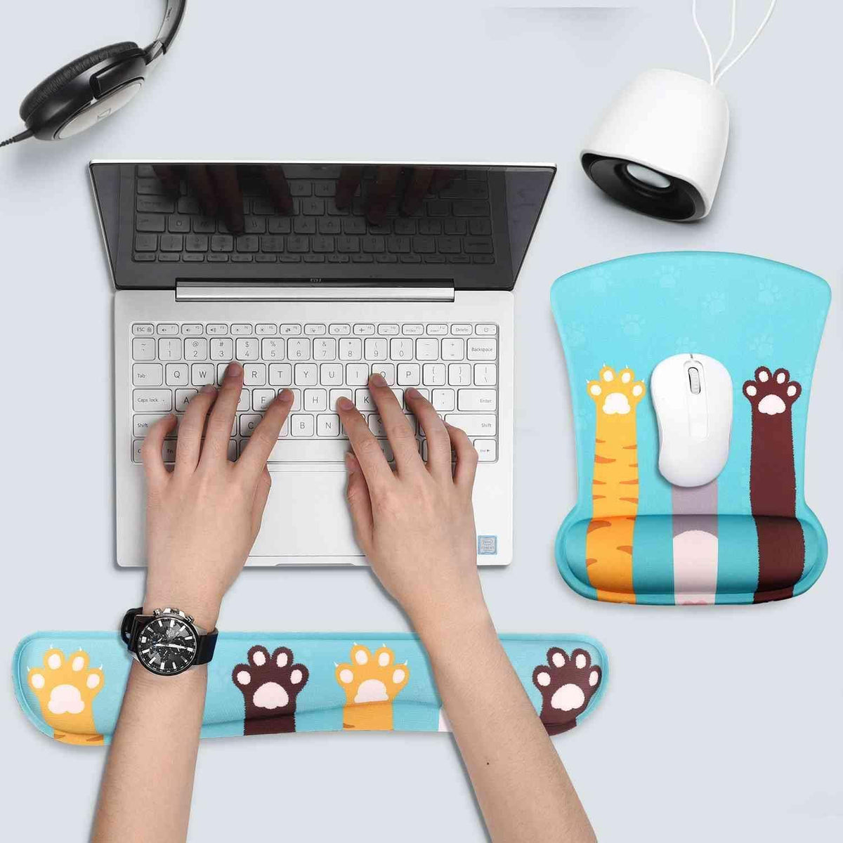 AOKSUNOVA Ergonomische Handgelenkauflage Mauspad Tastatur Blau