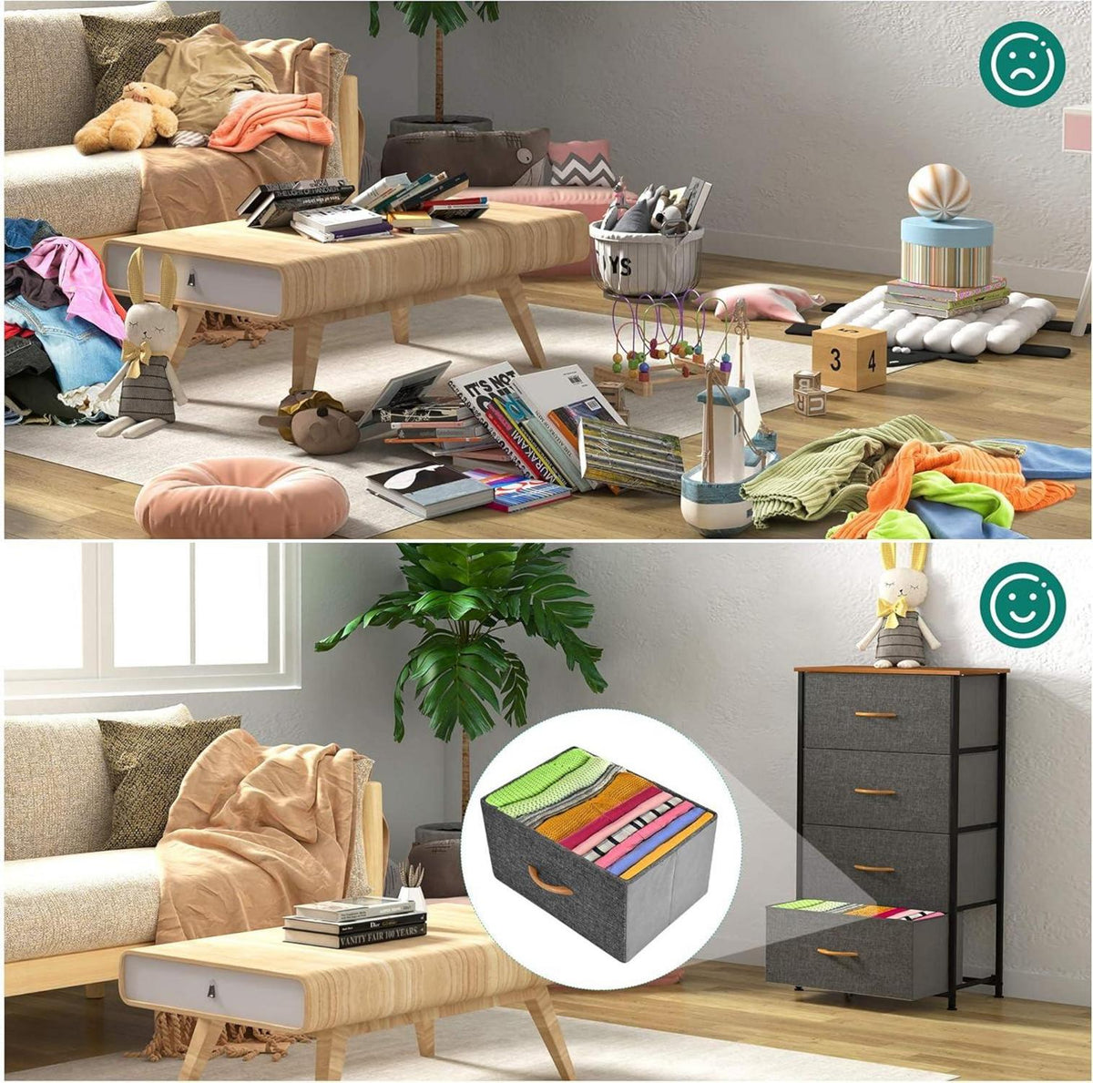 YITAHOME Schmale Kommode mit 4 Schubladen Stoff Industrial Stil dunkelgrau