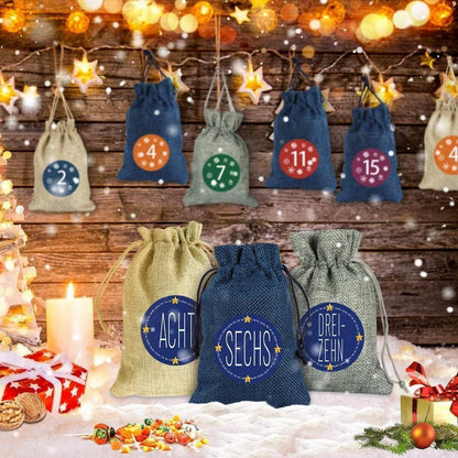 Adventskalender zum Befüllen Stoffsäckchen Zahlen Aufkleber