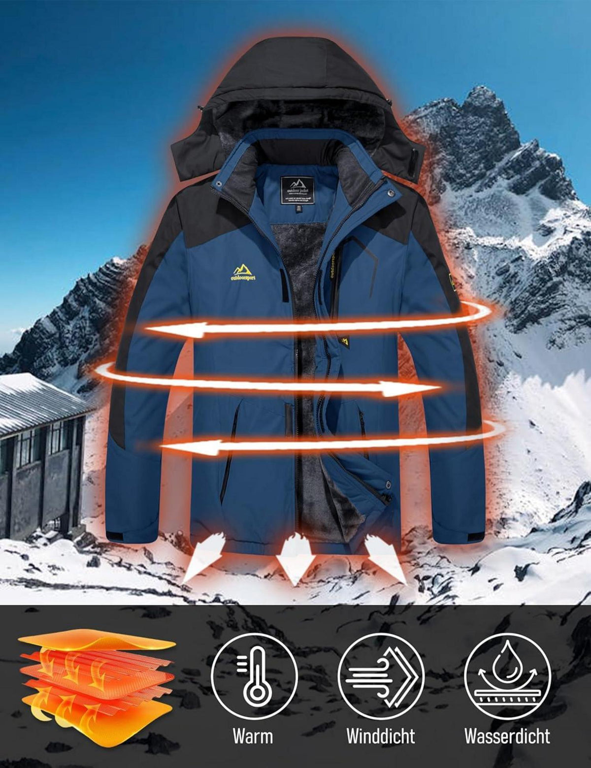 Winter Skijacke Fleece Gefüttert Softshelljacke Wasserdicht