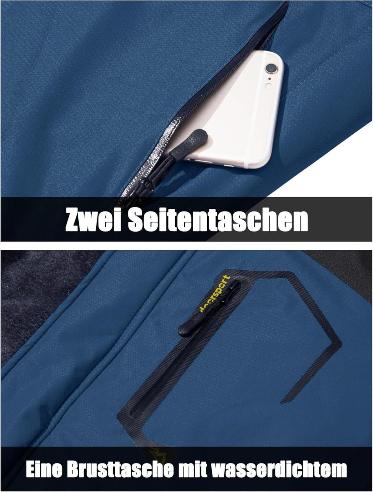 Winter Skijacke Herren Fleece Gefüttert Softshelljacke Wasserdicht 3XL Blue