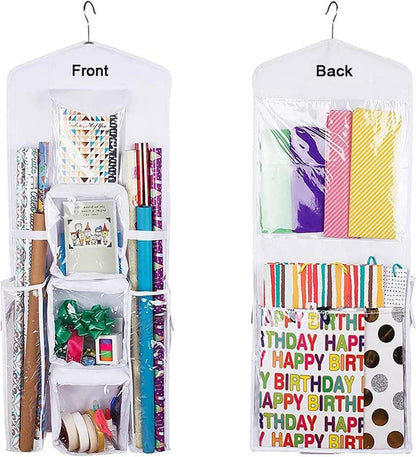 Doppelseitiger hängender Geschenkorganizer für Geschenkpapier, Taschen