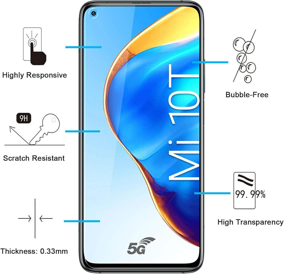 Panzer Schutz Glas für Xiaomi Mi 10T 5G, 10T Pro 5G, 9H