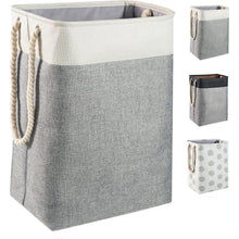 Großer Faltbarer Wäschekorb 78L mit Seilgriffen Beige Grau 60x42x31 cm