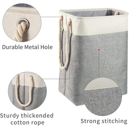 Großer Faltbarer Wäschekorb 78L mit Seilgriffen Beige Grau 60x42x31 cm