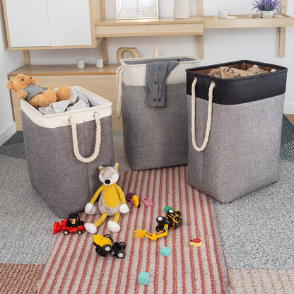 Großer faltbarer Wäschekorb 78L mit Seilgriffen - Beige/Grau