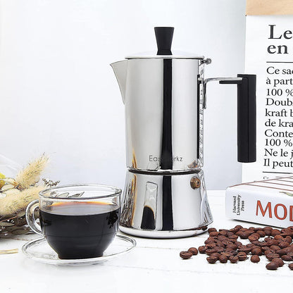 Espressokocher Edelstahl Induktion Gas Herde 6 Tassen 300ml Silber