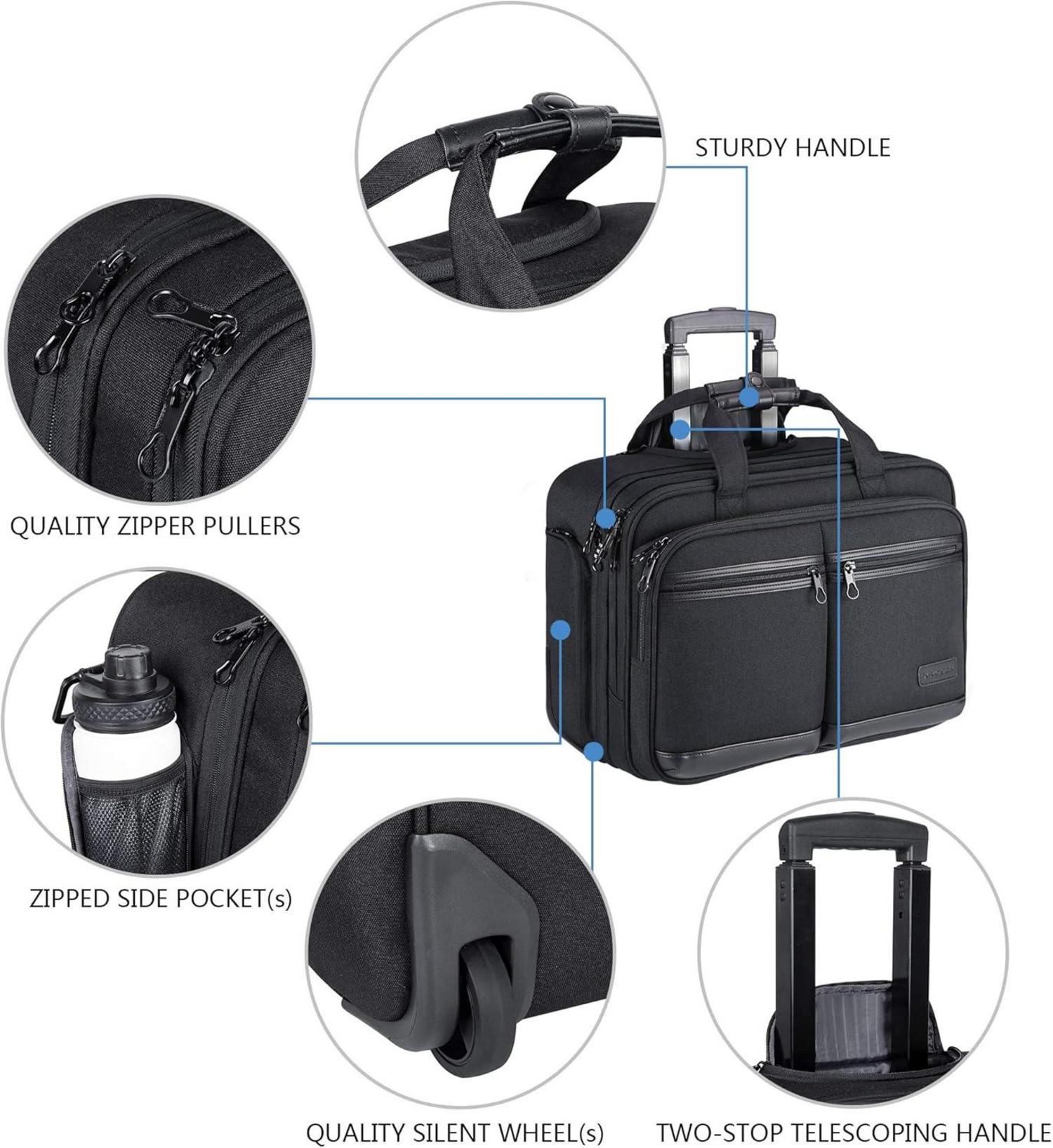 Handgepäck Trolley Koffer 17,3 Zoll Laptop Rolltasche RFID Schwarz
