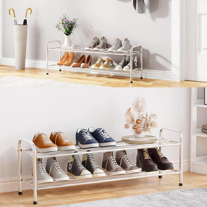 Schuhregal 2 Ebenen Edelstahl 80 x 26.2 x 33.5 cm Silber